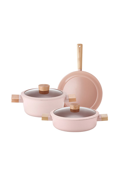 NEOFLAM Blossom 5 Parça Tencere-Tava Seti 28x24x24 cm Pembe
