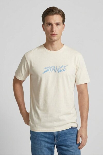 Stance Men Crew Neck Short Sleeve Brand Logo T-Shirt, Cream