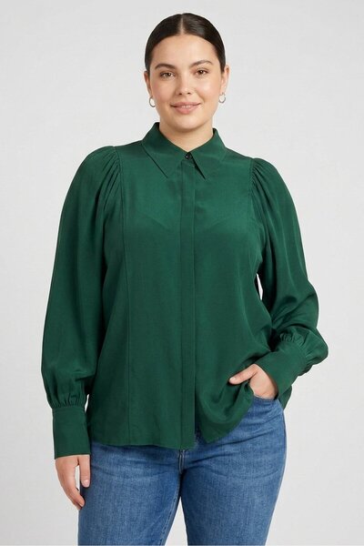 Hugo Boss Boss Women Pointed Collar Long Sleeve Solid Shirt, Green