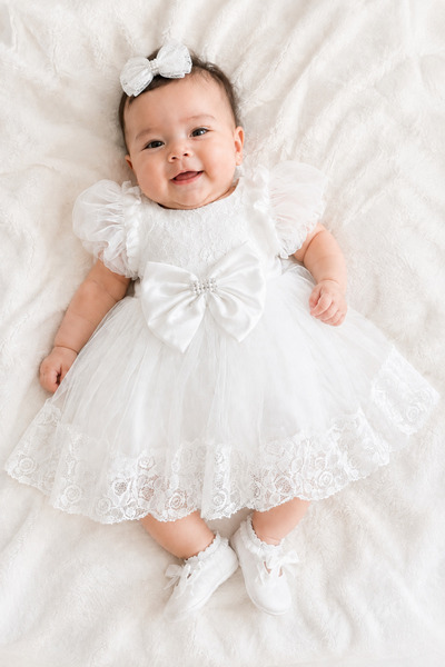 Babyhola Baby Girl Lace Tulle Balloon Sleeve and Bow Detailed Dress 9998