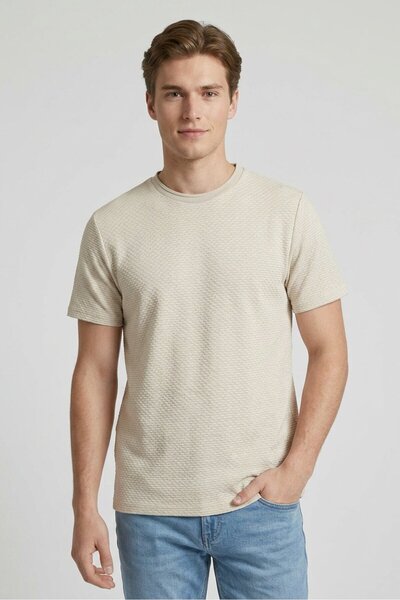 London Fog Men Crew Neck Short Sleeve Textured T-Shirt, Beige
