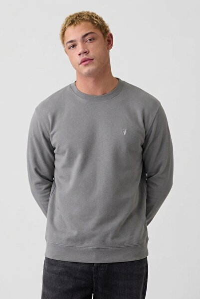COMBİNE MİCHAİL Gray Oversize Cotton Men's Sweatshirt