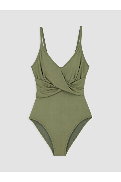 LC Waikiki Trendlucky V-Neck Shirred Women's Swimsuit with Difference in Color