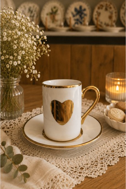 CASA DE BELLA Love Gold Gilded Porcelain Coffee Cup for 6 People