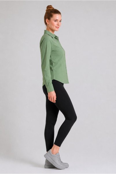 ESADE Women's Green Shirt Long Sleeve Button up Shirt Collar Classic Stylish Casual Shirt