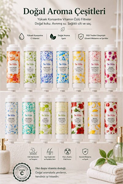 Be-Vita Lemon, Cherry Blossom Ve Rose Duş Filtresi - Saç Dökülme Karşıtı, Cilt Besleyici Klor ve Kireç Arıtıcı Duş Filtresi
