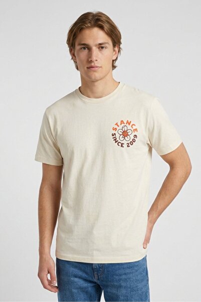 Stance Men Crew Neck Short Sleeve Graphic Print T-shirt, Beige