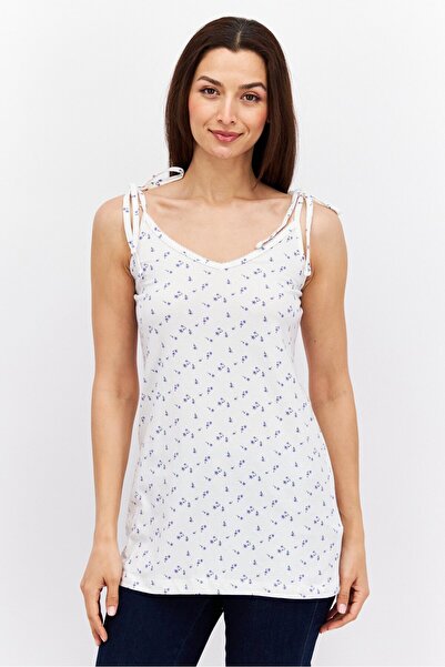Sinsay Women V Neck Floral Night Dress, White Combo