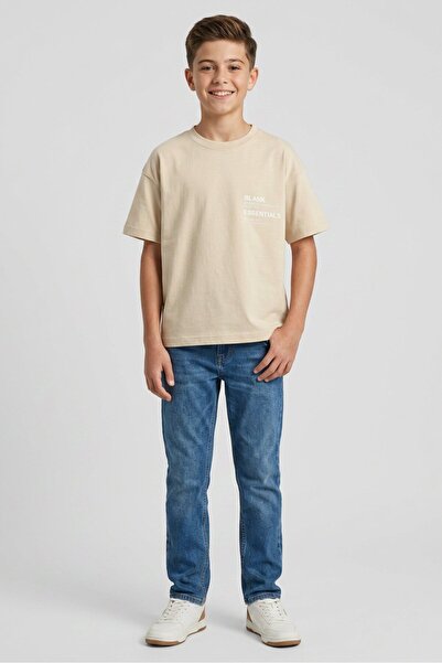 BLANK ESSENTIALS Kids Boy Brand Logo Short Sleeve T-Shirt, Beige
