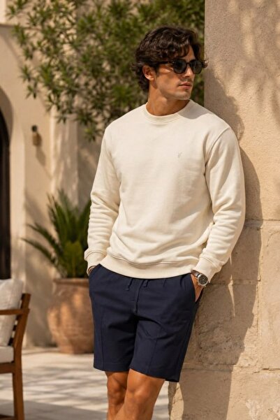COMBİNE MİCHAİL Knitted Long Sleeve Ecru Men's Sweatshirt