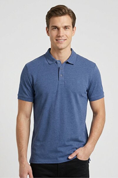 Nautica Jeans Men Regular Fit Brand Logo Short Sleeve Polo Shirt, Dusty Blue