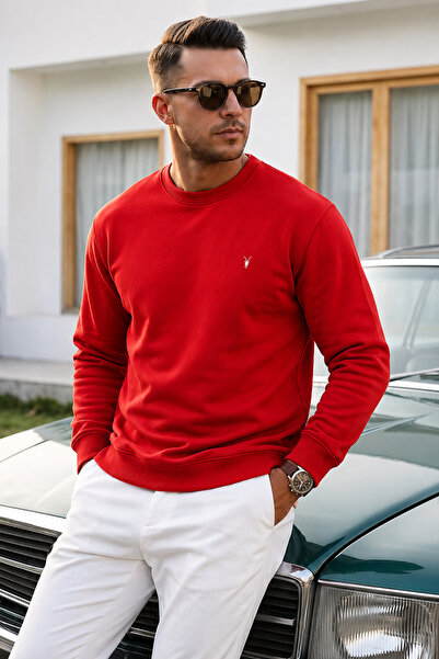 COMBİNE MİCHAİL Red Plain Sleeve Regular Men's Sweatshirt