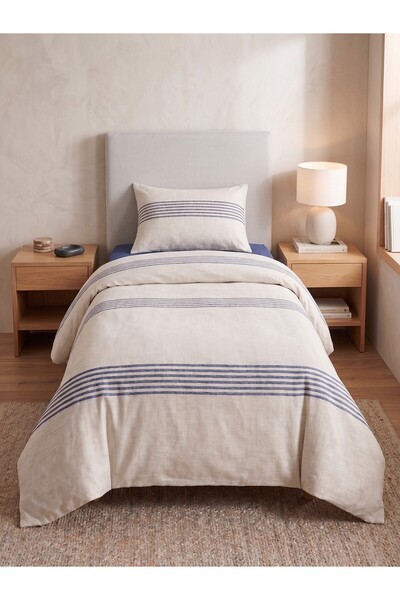 Maki Home Makiteks 100% Cotton Linen Look Navy Blue Striped Modern 160X220 Si...