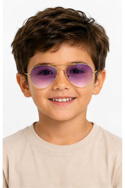 Toz Vintage Pusto Purple Cam Gold Frame Pilot Kids Sunglasses