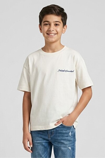 BLANK ESSENTIALS Kids Boy Short Sleeve Brand Logo T-Shirt, Off White