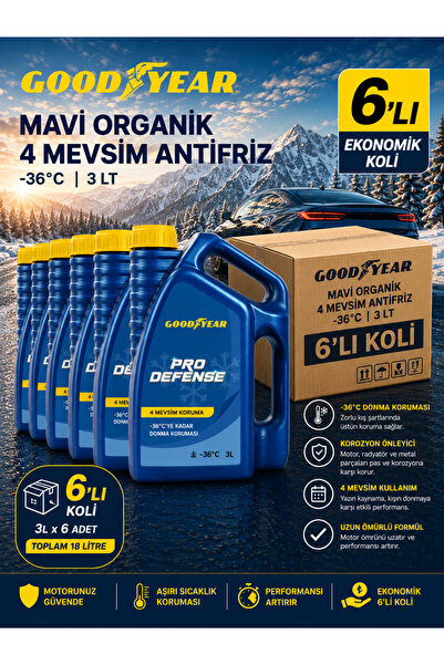 Goodyear 6'lı Mavi Organik 4 Mevsim Antifriz -36°C 3 Lt ( 6 x 3 Litre)