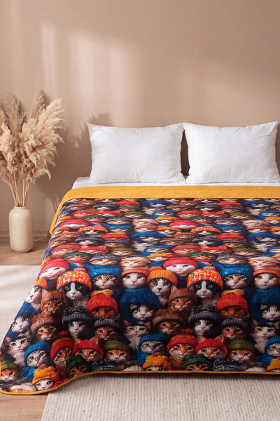 Rivaİstanbul Cats 5D Multi-Purpose Single Printed Pique & Bedspread 160X220 cm