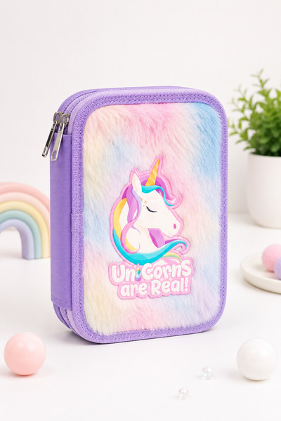 AUTO EMPIRE Penar Școlar Premium Echipat Dublu pentru Fete, Lila cu Unicorn, ...