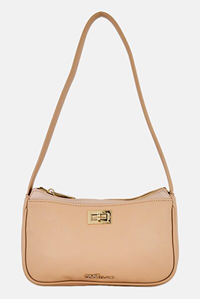 Cavalli Class Women Brand Logo Shoulder Bag, Beige