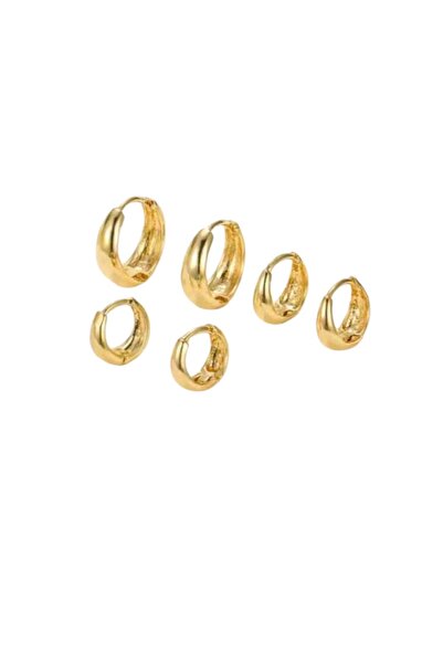 OEM Set 3 perechi cercei aurii, eleganti, simpli, din cupru