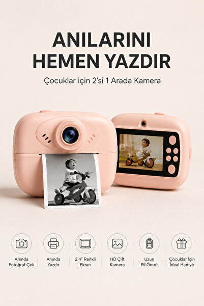 Weskam Çocuk Fotoğraf Makinesi 2'si 1 Arada | Anında Baskı | Dijital Kamera