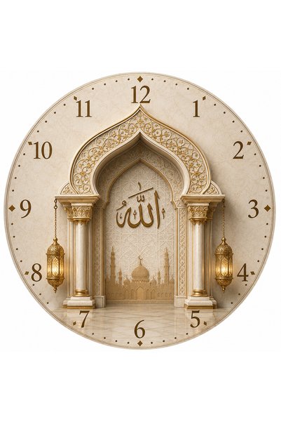 AA Shop Dini Desenli Duvar Saati Modelleri İslami Motifli Dekoratif Baskılı Ahşap Sessiz Duvar Saati 850