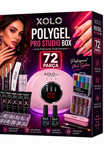 xolo 72 Parça Bordo Profesyonel Polygel Seti 54W UV LED Lambalı Protez Tırnak...