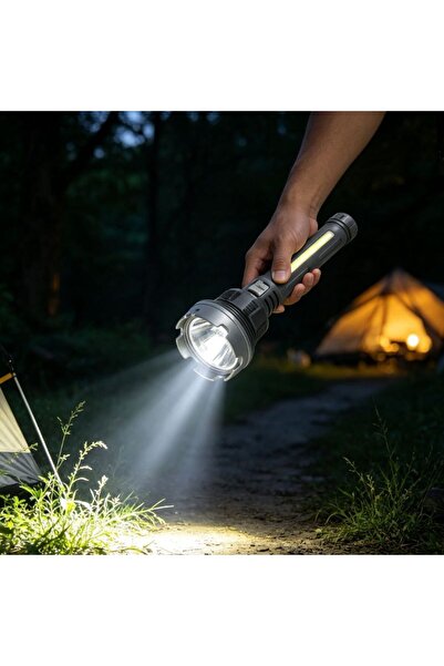 Kmt Style USB презареждаем LED фенер, дължина 24 см, мощен фенер със страничн...