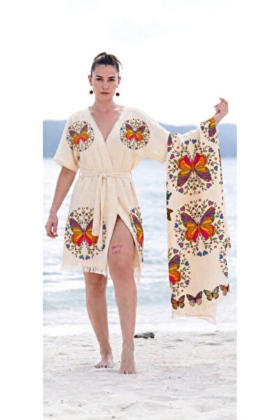 Dokubba Σετ 2 στρώσεων Muslin Beach Kimono και Peshtemal, Peshtemal Beach Kim...