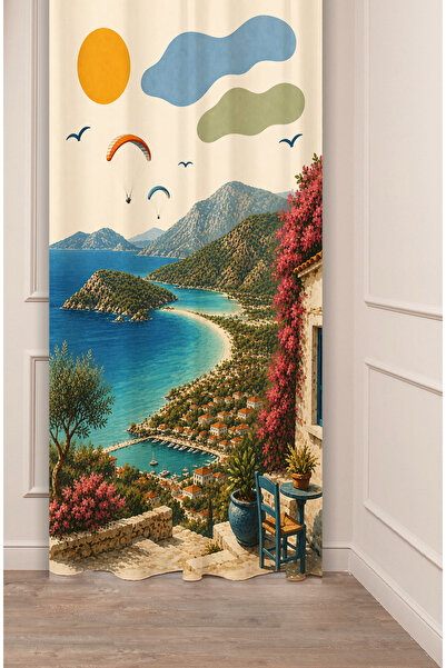 GREENDECOR Holiday-Inspired Dead Sea Fethiye Themed Retro Illustration Backgr...