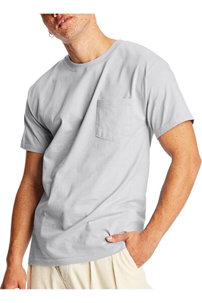 HANES تيشيرت بيفي من قماش ثقيل للرجال بكم قصير وجيب من هانس