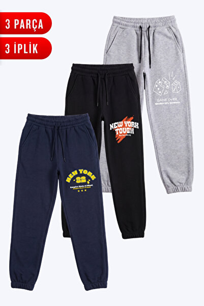 FYK KİDS 3 İplik Erkek Çocuk 3'Lü Baskılı Double Pocket Sweatpants