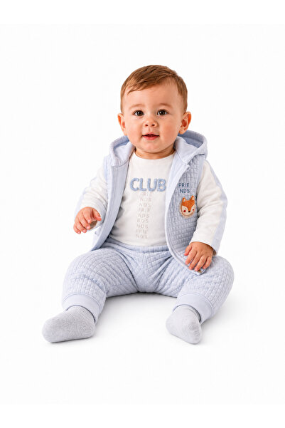 Caramell Baby Boy Hooded Puffer Vest, Long Sleeve Sweatshirt and Pants 3-Piec...