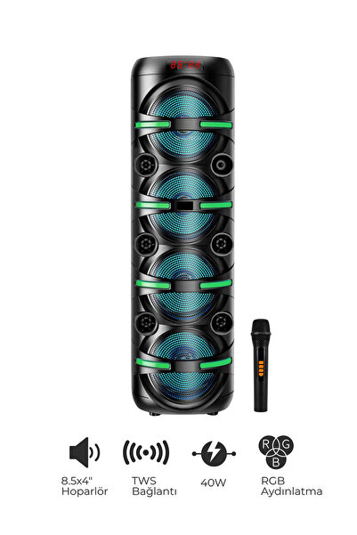 SEYUTECH Bluetooth Hoparlör RGB Led Işıklı Karaoke Mikrofon Hediyeli Taşınabi...