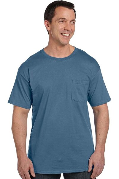 HANES تيشيرت بيفي من قماش ثقيل للرجال بكم قصير وجيب من هانس