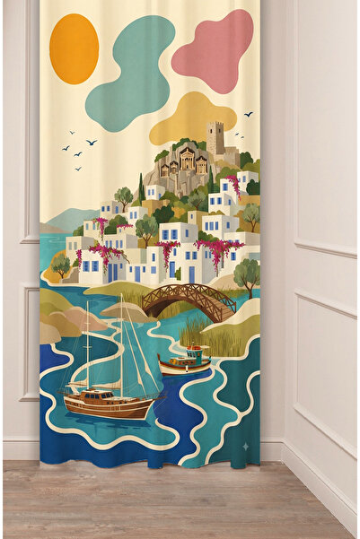 GREENDECOR Ρετρό κουρτίνα φόντου με θέμα το Μπόντρουμ Μουγλά - Αισθητική ψηφι...