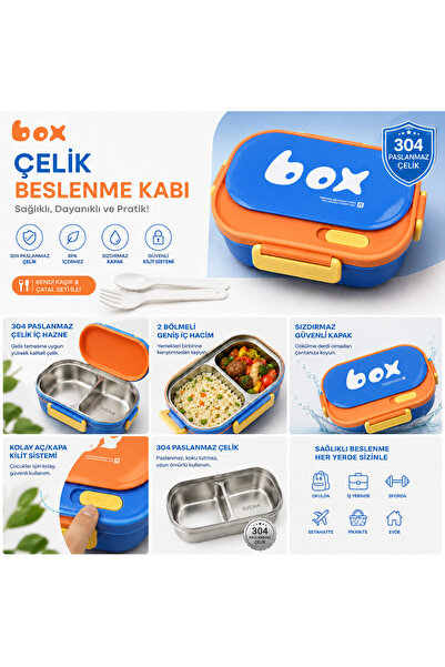MUZEKO 2 Bölmeli Paslanmaz Çelik Yemek Kabı Sızdırmaz Kapaklı Taşınabilir Diy...