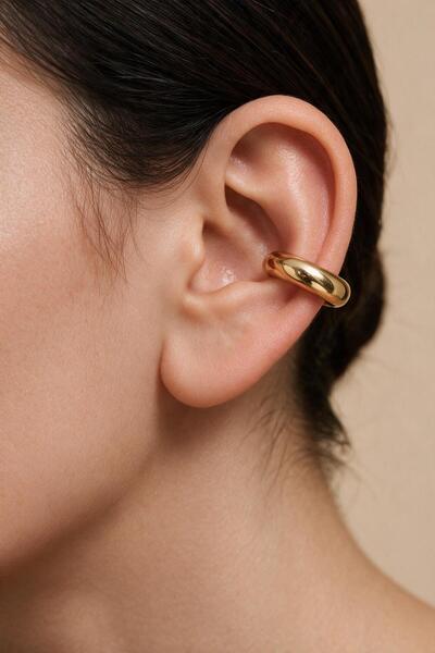 Melloi Gold Renk Bombeli Ear Cuff Kıkırdak Küpe Deliksiz Kalın Halka Küpe