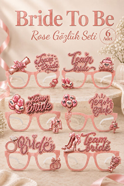 Huzur Party Store Bride to Be Rose 6-Piece Cardboard Glasses Set Team Bride W...