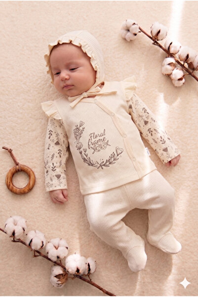 Yıldızistan Newborn 0-3 Months Floral Patterned 100% Cotton Interlock Ribbed ...