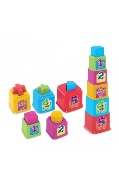 NUNU Baby Educational Tower Toy 10 Pieces – Colorful Square Stacking Tower with Blocks and Shape Matching Game