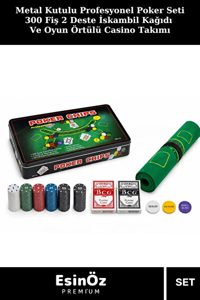 EsinÖz #Poker Metal Kutulu Profesyonel Poker Seti 300 Fiş 2 Deste İskambil Ka...