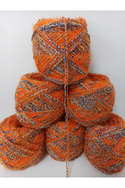 İPEK YÜN İPLİK DÜNYASI Angora Knitting Yarn (Orange, Multicolor Boucle) 100Gr