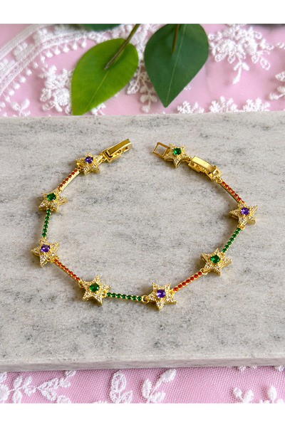 FLAWSOME JEWELRY STORE Star Shaped Colorful Zircon Stone Non-Tarnish Bracelet...