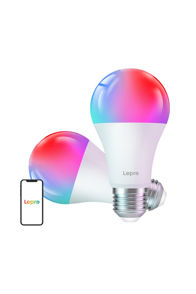 LEPRO Becuri LED inteligente B2-2, Pachet de 2, 8.5W, E27, RGB, WiFi/Bluetoot...