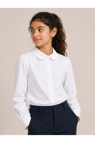 Victor and Jane Girls Long Sleeve Collared Shirt- White