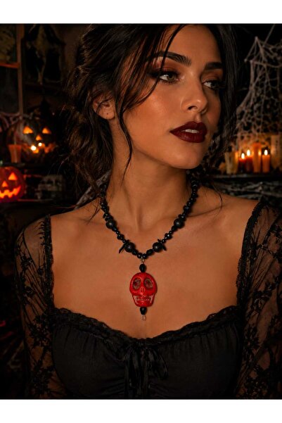 Yağmur kadın Halloween cadılar bayramı kuru kafalı kolye gotik rock tarz siya...