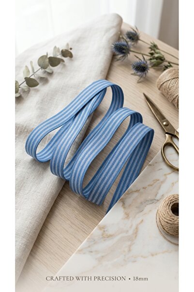Generic Brand French Gallon Ribbon 18 mm - Blue Striped Cotton Woven Trim and...