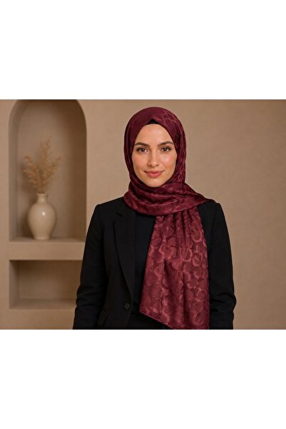 liva ipek Bordo Jakar Şal Halka Desen - Saten Dokulu Tesettür Şal