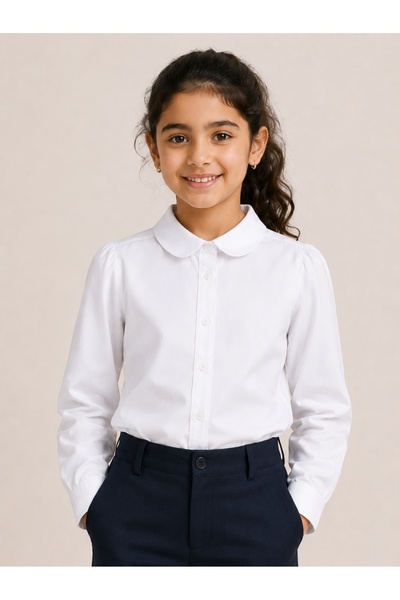 Victor and Jane Girls Long Sleeve Collared Shirt- White